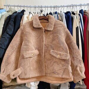 Cozy Teddy Bear Sherpa Jacket Fuzzy Tan